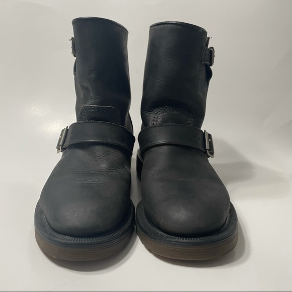 Rare Vintage Dr. Martens Motorcycle Boots Buckles Made in England 5 Black - Picture 3 of 15